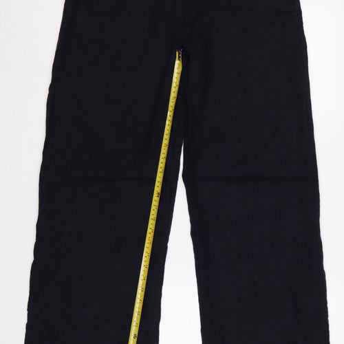 Marks & Spencer Women’s Navy Linen Blend Wide Leg Trousers UK 12 Long