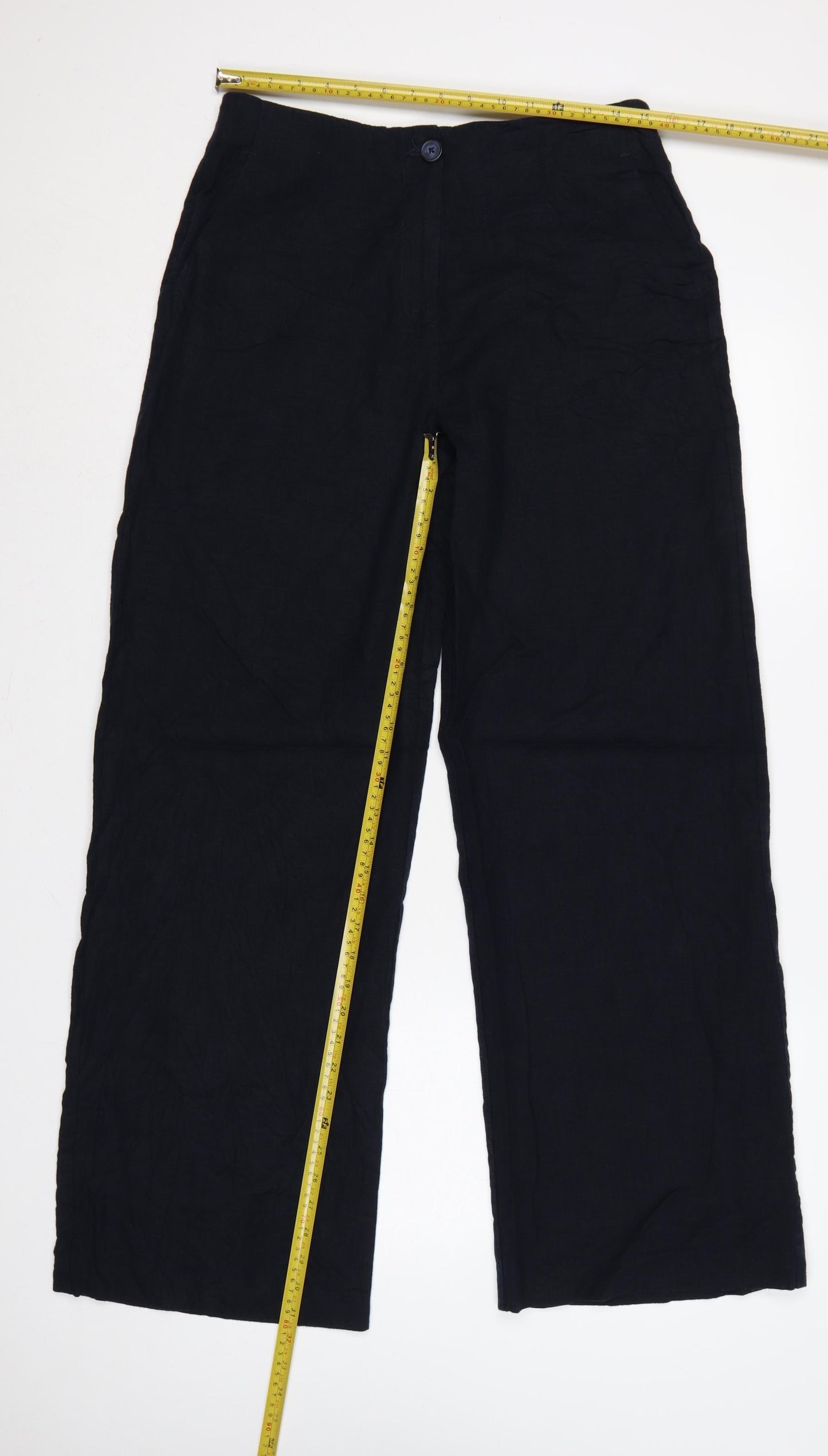 Marks & Spencer Women’s Navy Linen Blend Wide Leg Trousers UK 12 Long