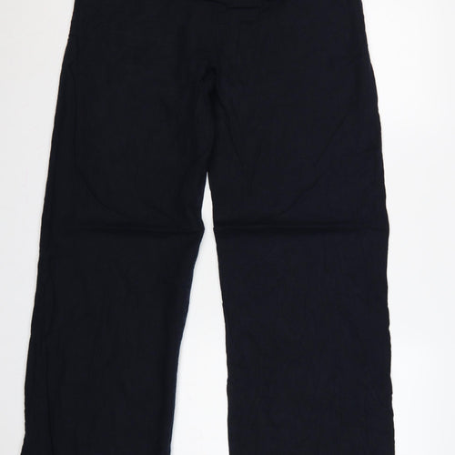Marks & Spencer Women’s Navy Linen Blend Wide Leg Trousers UK 12 Long
