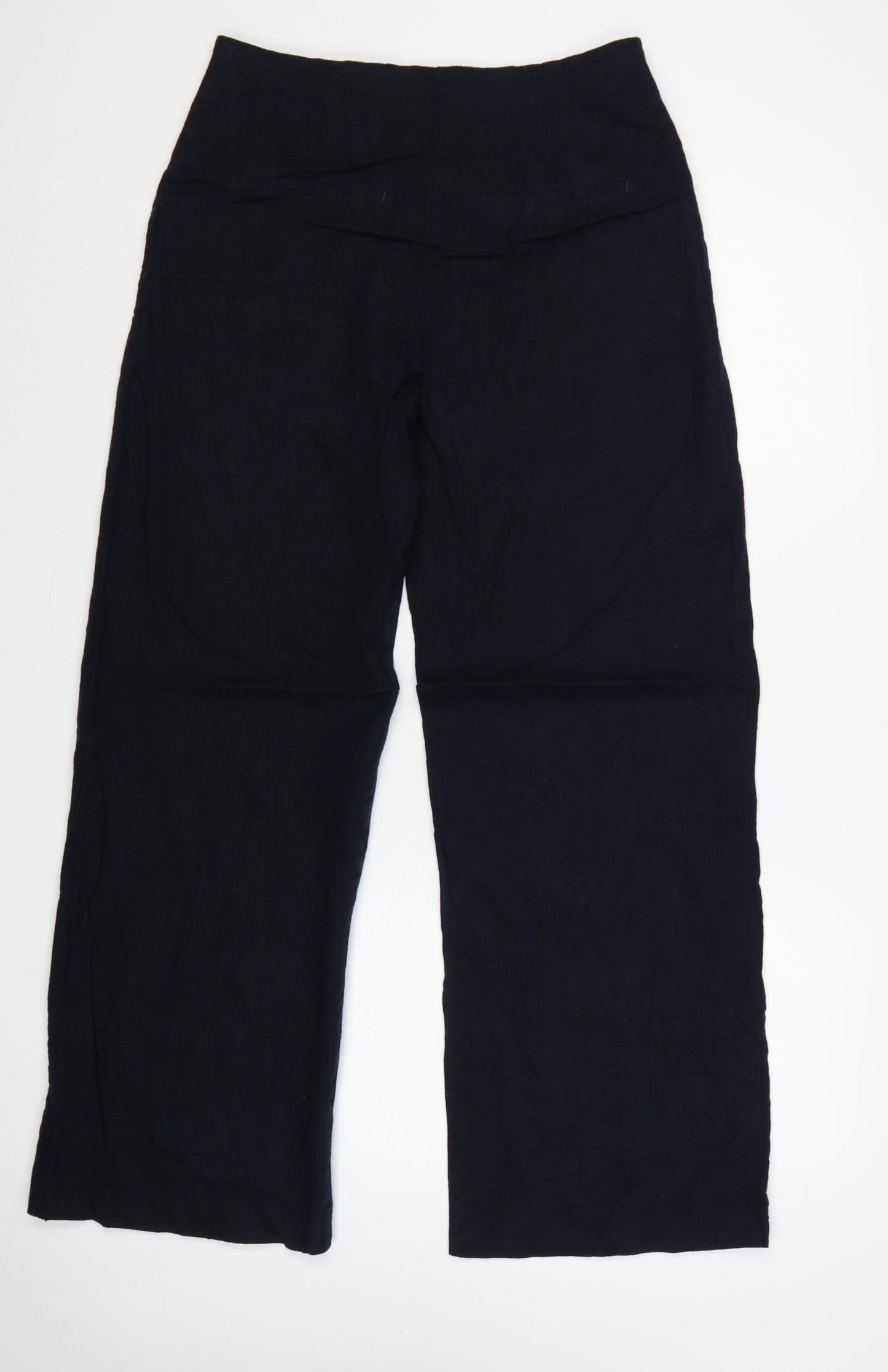 Marks & Spencer Women’s Navy Linen Blend Wide Leg Trousers UK 12 Long