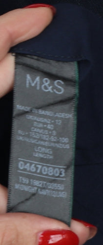 Marks & Spencer Women’s Navy Linen Blend Wide Leg Trousers UK 12 Long