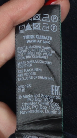 Marks & Spencer Women’s Navy Linen Blend Wide Leg Trousers UK 12 Long