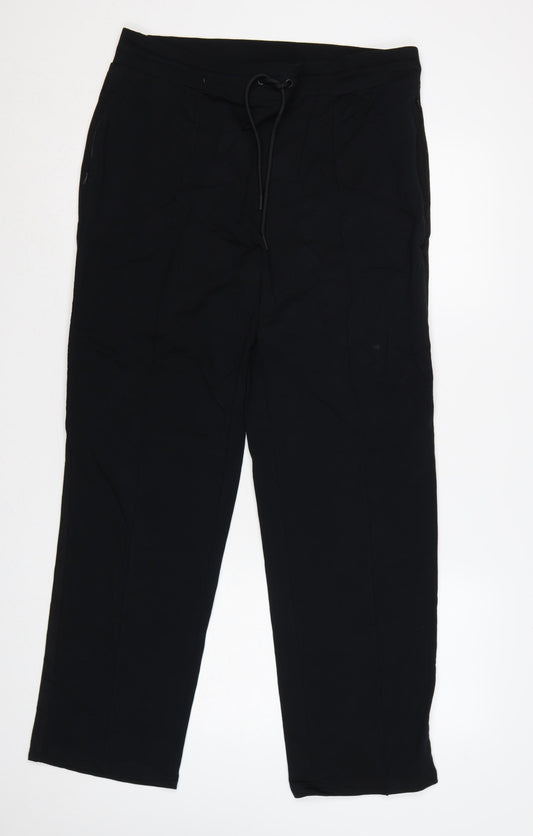 Marks & Spencer Women Black Size 14 Drawstring Jogger Trousers Cotton Stretch