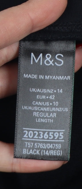 Marks & Spencer Women Black Size 14 Drawstring Jogger Trousers Cotton Stretch