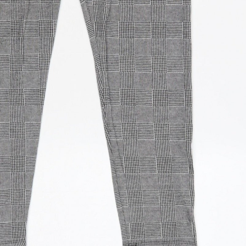 Zara Basic Women Grey Check Stretch Leggings UK 14 XL