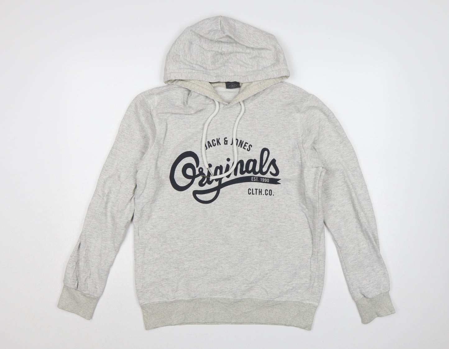 Jack & Jones Men’s Grey M Pullover Hoodie Graphic Print Pouch Pocket