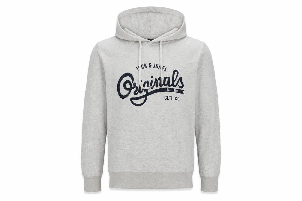 Jack & Jones Men’s Grey M Pullover Hoodie Graphic Print Pouch Pocket