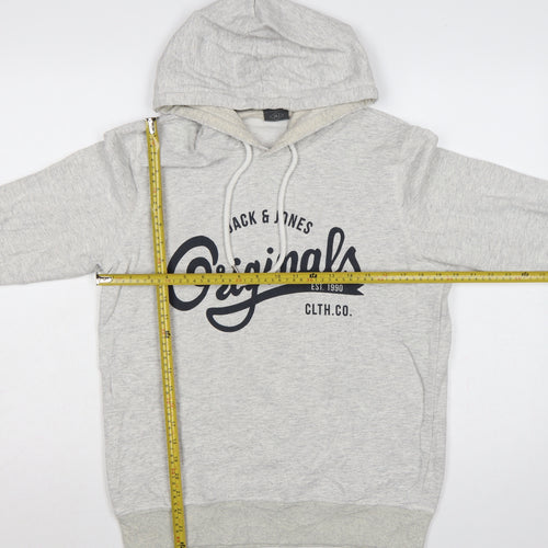 Jack & Jones Men’s Grey M Pullover Hoodie Graphic Print Pouch Pocket
