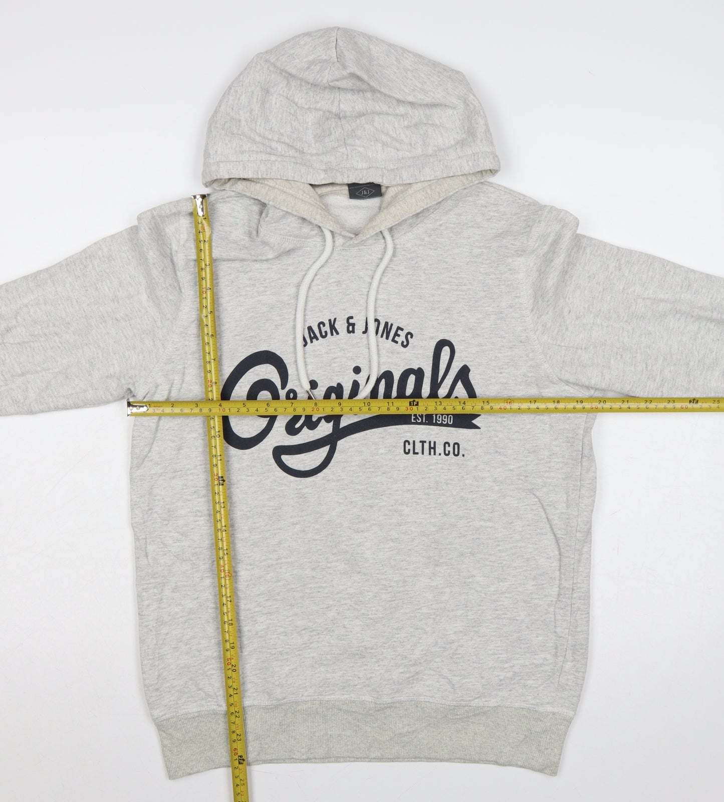 Jack & Jones Men’s Grey M Pullover Hoodie Graphic Print Pouch Pocket