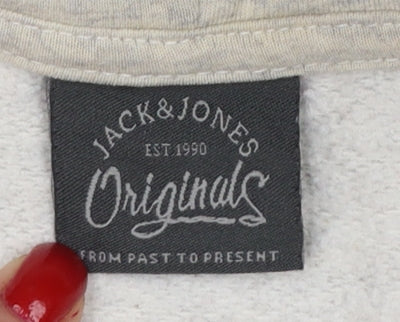 Jack & Jones Men’s Grey M Pullover Hoodie Graphic Print Pouch Pocket