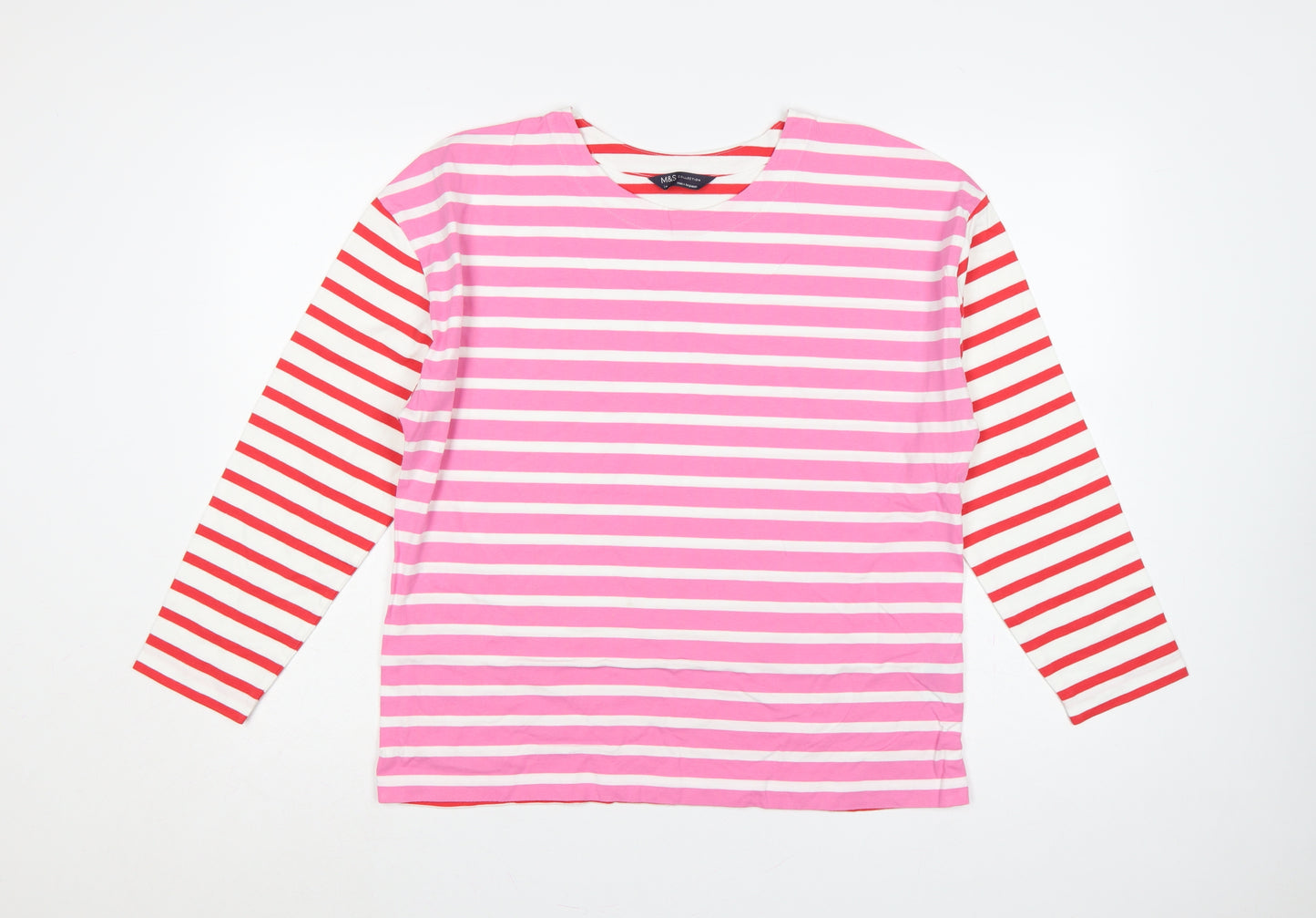 Marks and Spencer Women Multicoloured UK 14 Striped Long Sleeve T-Shirt