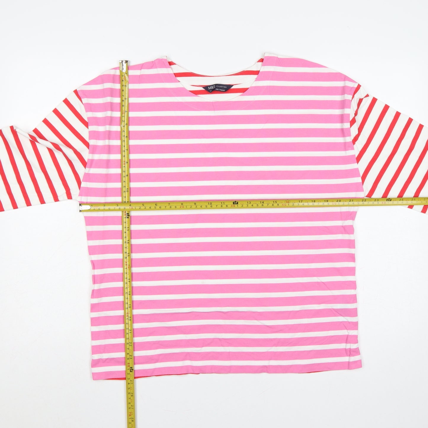 Marks and Spencer Women Multicoloured UK 14 Striped Long Sleeve T-Shirt