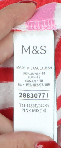 Marks and Spencer Women Multicoloured UK 14 Striped Long Sleeve T-Shirt