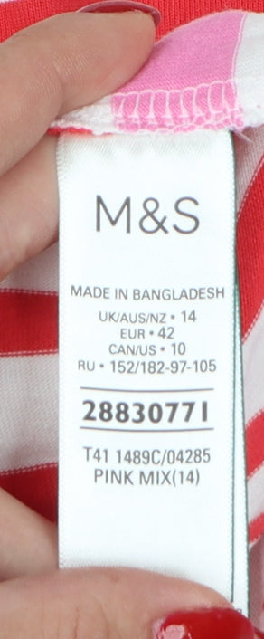 Marks and Spencer Women Multicoloured UK 14 Striped Long Sleeve T-Shirt
