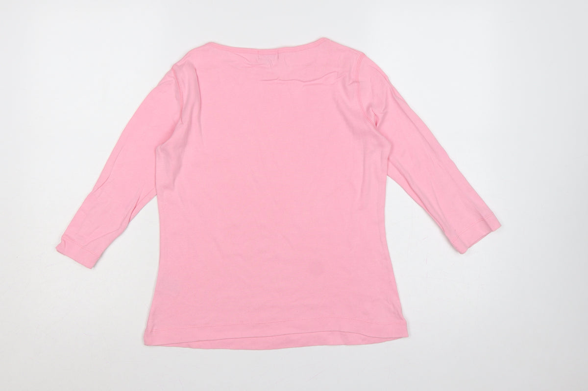 Naf Naf Women Pink L Basic Crew Neck Long Sleeve Jersey T-Shirt