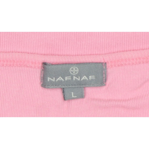 Naf Naf Women Pink L Basic Crew Neck Long Sleeve Jersey T-Shirt