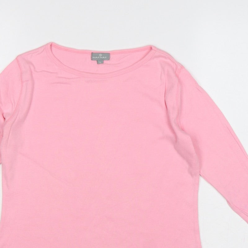 Naf Naf Women Pink L Basic Crew Neck Long Sleeve Jersey T-Shirt