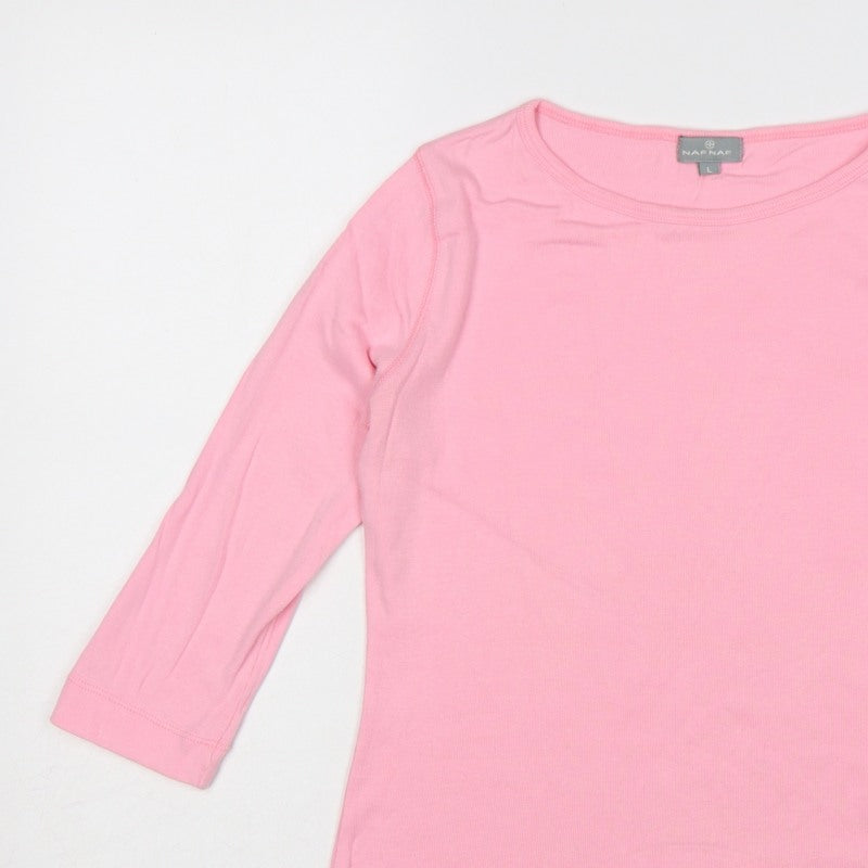 Naf Naf Women Pink L Basic Crew Neck Long Sleeve Jersey T-Shirt