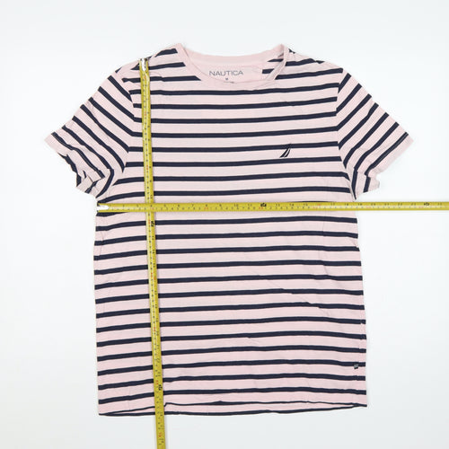 Nautica Men’s Pink Navy Striped Cotton Crew Neck T-Shirt M