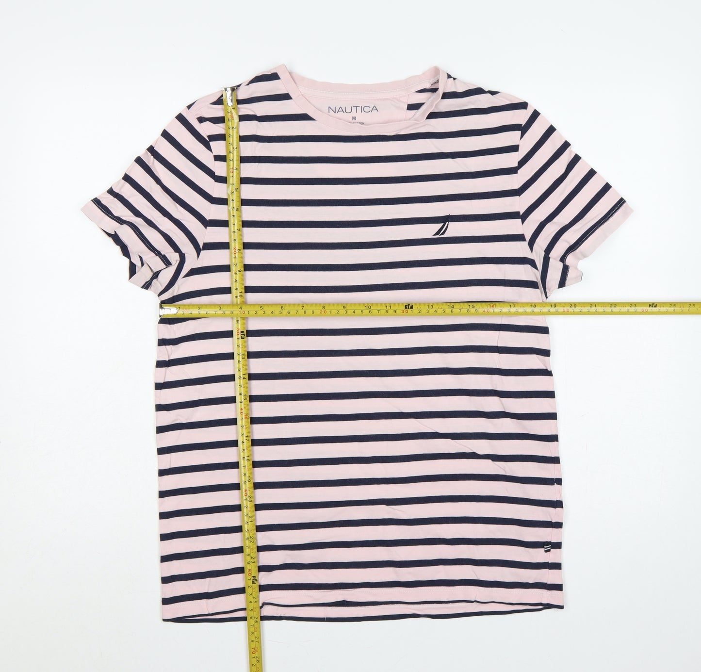 Nautica Men’s Pink Navy Striped Cotton Crew Neck T-Shirt M