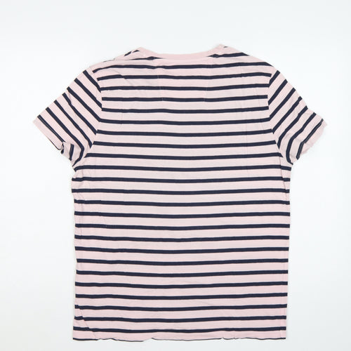 Nautica Men’s Pink Navy Striped Cotton Crew Neck T-Shirt M