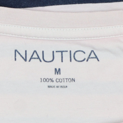 Nautica Men’s Pink Navy Striped Cotton Crew Neck T-Shirt M