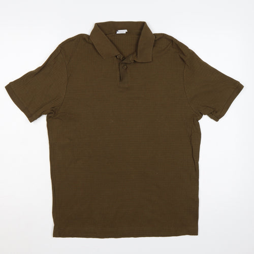 Zara Men’s Brown Ribbed Stretch Short Sleeve Polo Shirt Size S