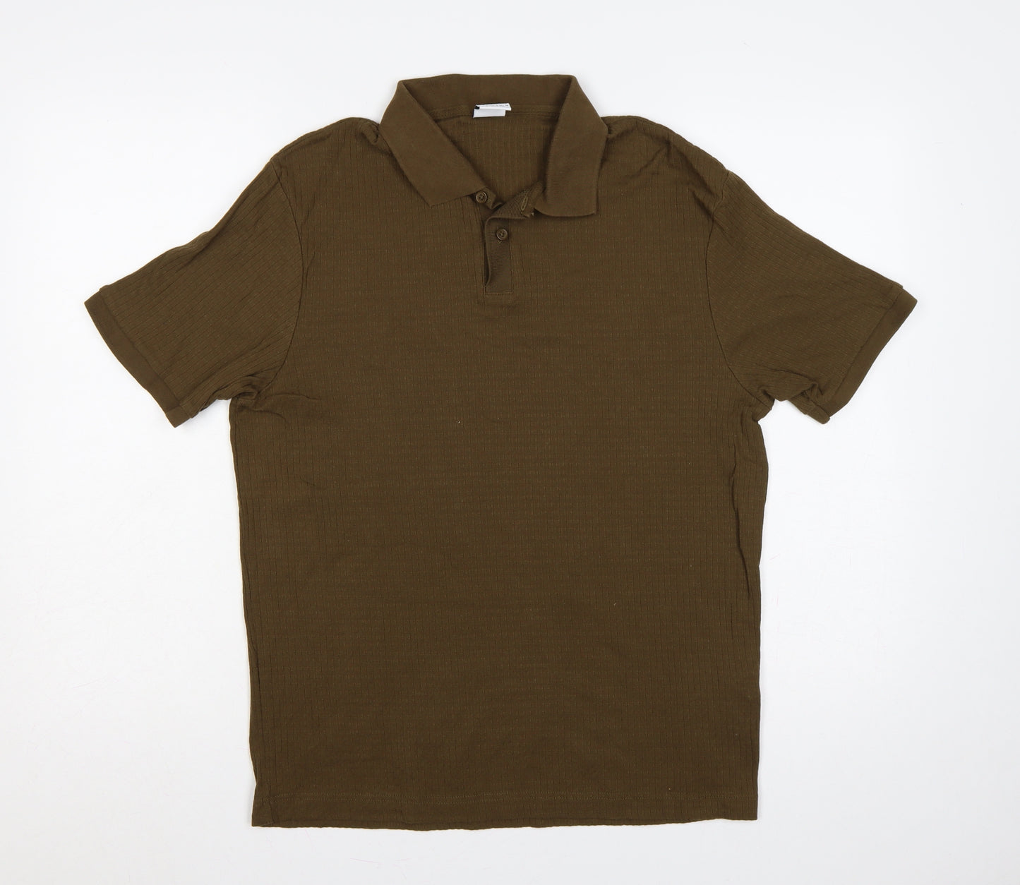 Zara Men’s Brown Ribbed Stretch Short Sleeve Polo Shirt Size S