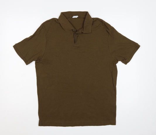 Zara Men’s Brown Ribbed Stretch Short Sleeve Polo Shirt Size S