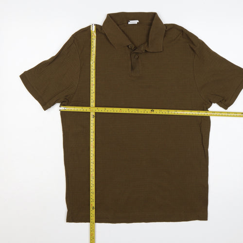 Zara Men’s Brown Ribbed Stretch Short Sleeve Polo Shirt Size S