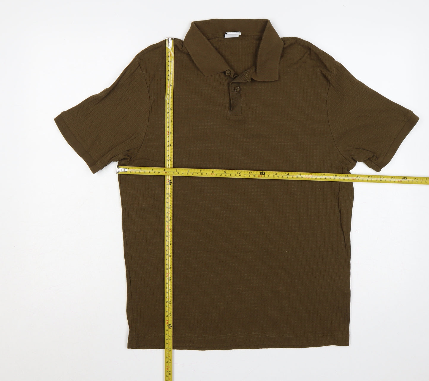 Zara Men’s Brown Ribbed Stretch Short Sleeve Polo Shirt Size S