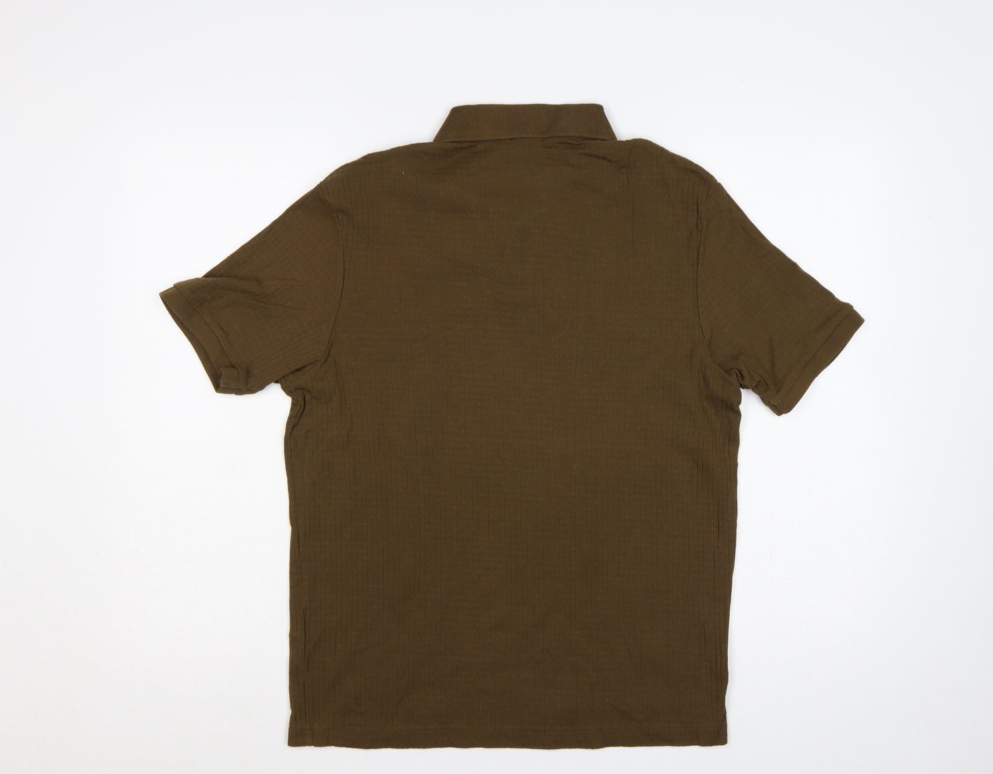 Zara Men’s Brown Ribbed Stretch Short Sleeve Polo Shirt Size S