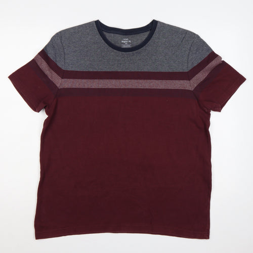 Marks & Spencer Men's Red 2XL Colourblock Stripe Crew Neck T-Shirt