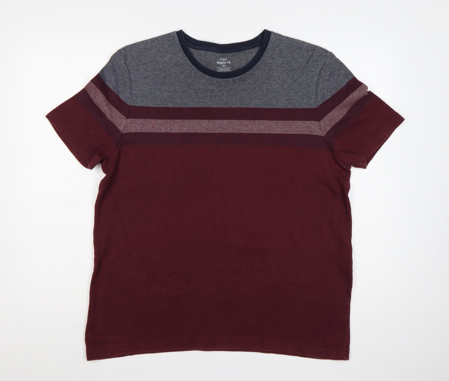 Marks & Spencer Men's Red 2XL Colourblock Stripe Crew Neck T-Shirt