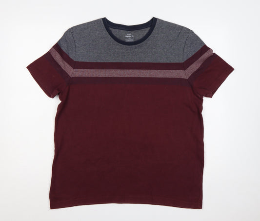 Marks & Spencer Men's Red 2XL Colourblock Stripe Crew Neck T-Shirt