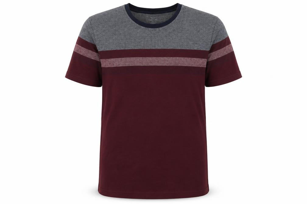 Marks & Spencer Men's Red 2XL Colourblock Stripe Crew Neck T-Shirt
