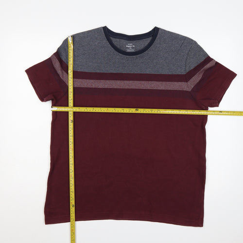 Marks & Spencer Men's Red 2XL Colourblock Stripe Crew Neck T-Shirt