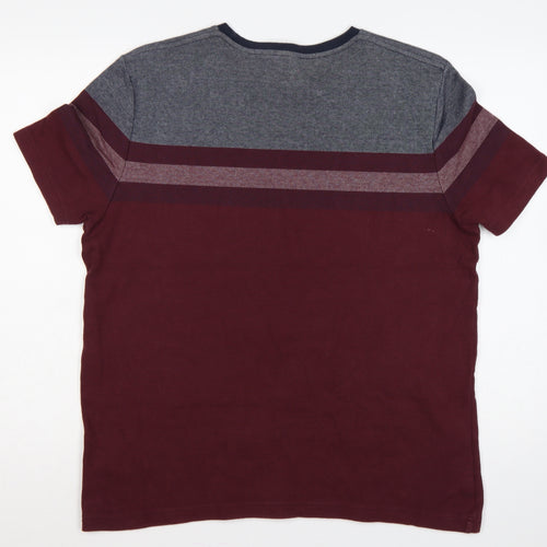 Marks & Spencer Men's Red 2XL Colourblock Stripe Crew Neck T-Shirt