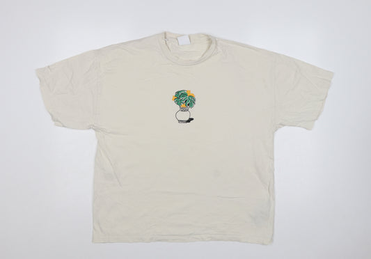 Selected Homme Men's Ivory L Graphic Plant Cotton Crew Neck T-Shirt