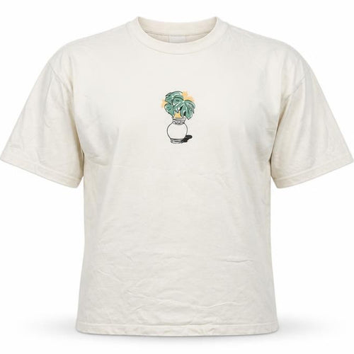 Selected Homme Men's Ivory L Graphic Plant Cotton Crew Neck T-Shirt