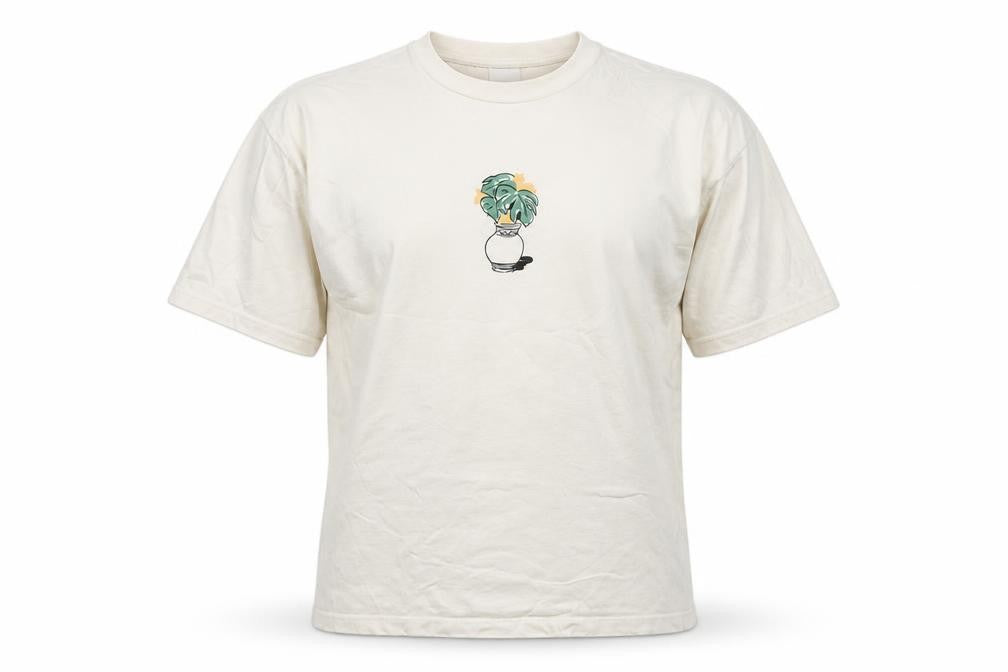 Selected Homme Men's Ivory L Graphic Plant Cotton Crew Neck T-Shirt