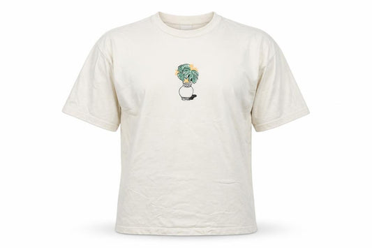 Selected Homme Men's Ivory L Graphic Plant Cotton Crew Neck T-Shirt