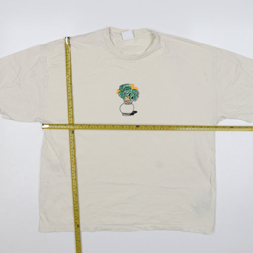 Selected Homme Men's Ivory L Graphic Plant Cotton Crew Neck T-Shirt