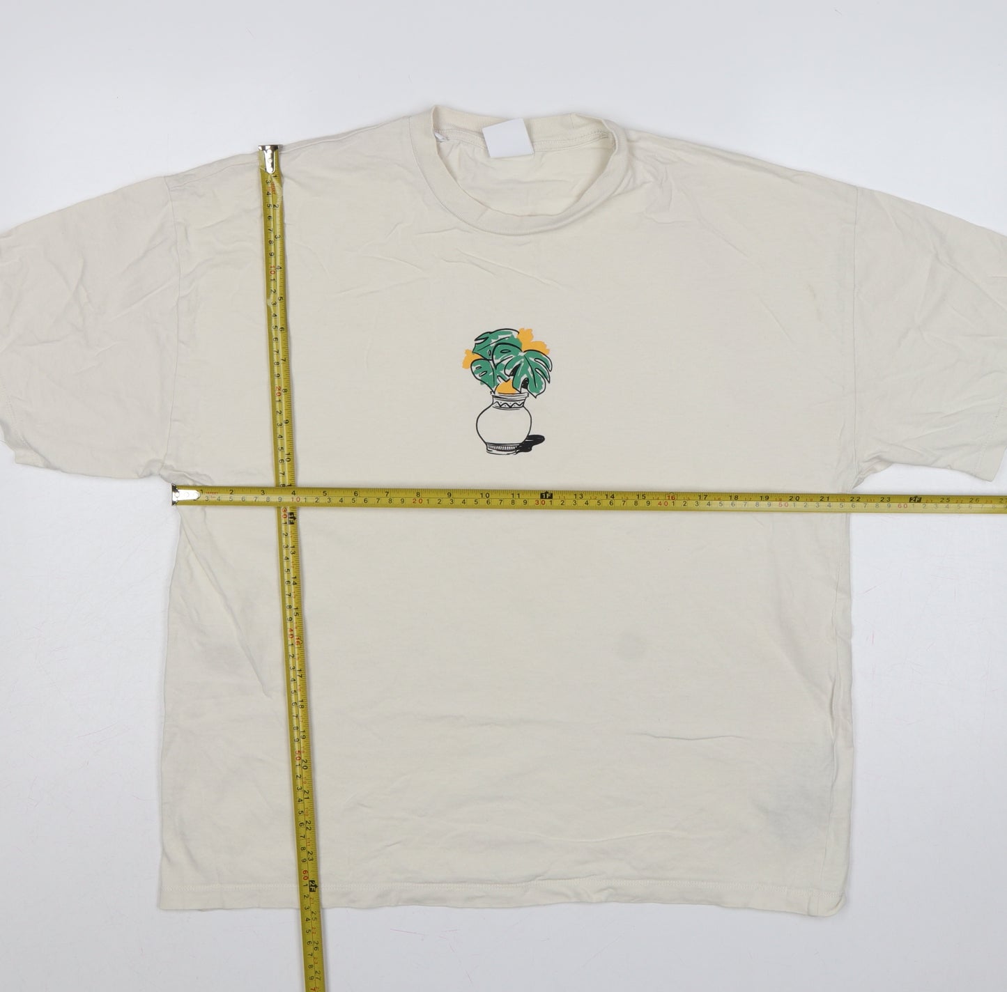 Selected Homme Men's Ivory L Graphic Plant Cotton Crew Neck T-Shirt