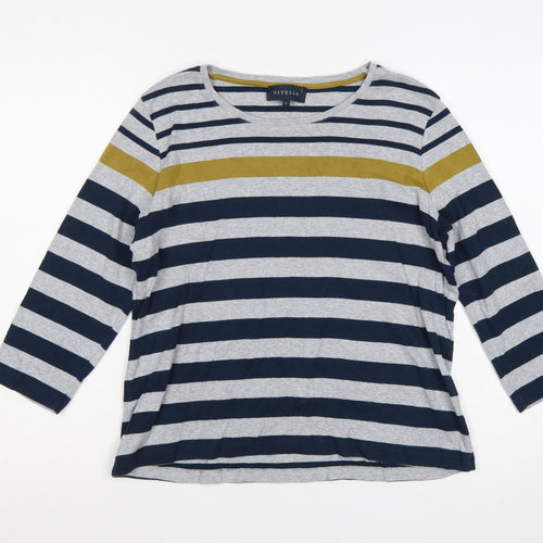Viyella Women’s Blue Stripe Cotton Jersey Long Sleeve Basic T-Shirt L