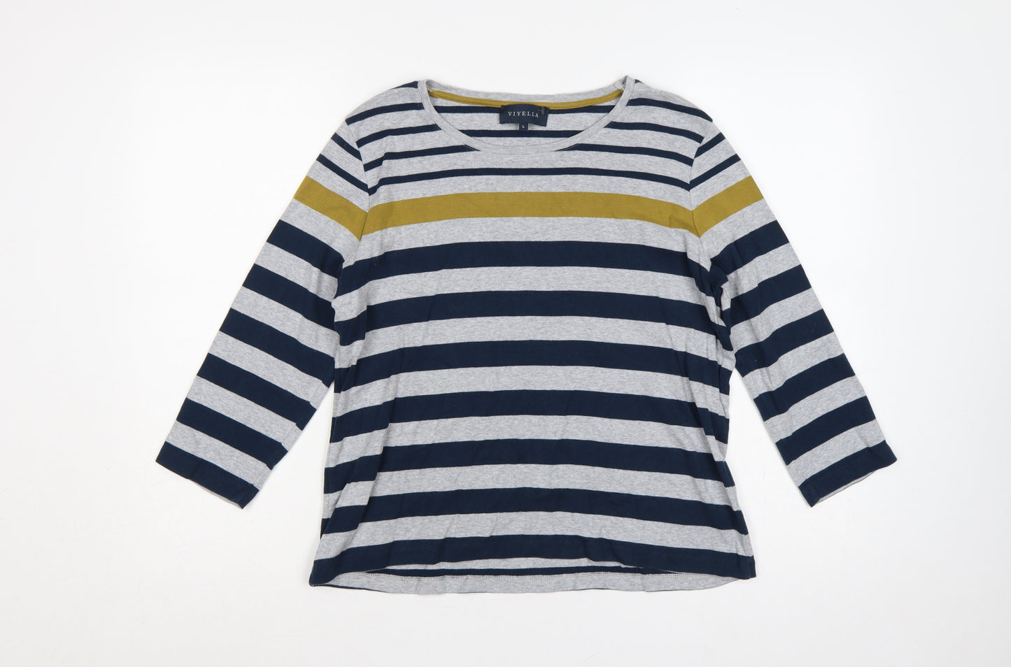 Viyella Women’s Blue Stripe Cotton Jersey Long Sleeve Basic T-Shirt L