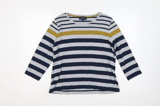 Viyella Women’s Blue Stripe Cotton Jersey Long Sleeve Basic T-Shirt L