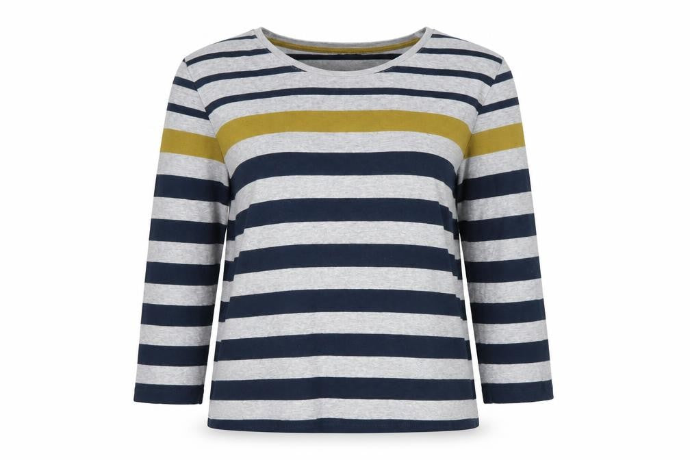 Viyella Women’s Blue Stripe Cotton Jersey Long Sleeve Basic T-Shirt L