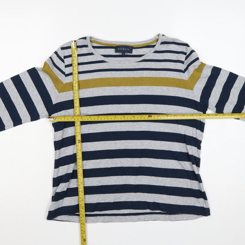 Viyella Women’s Blue Stripe Cotton Jersey Long Sleeve Basic T-Shirt L