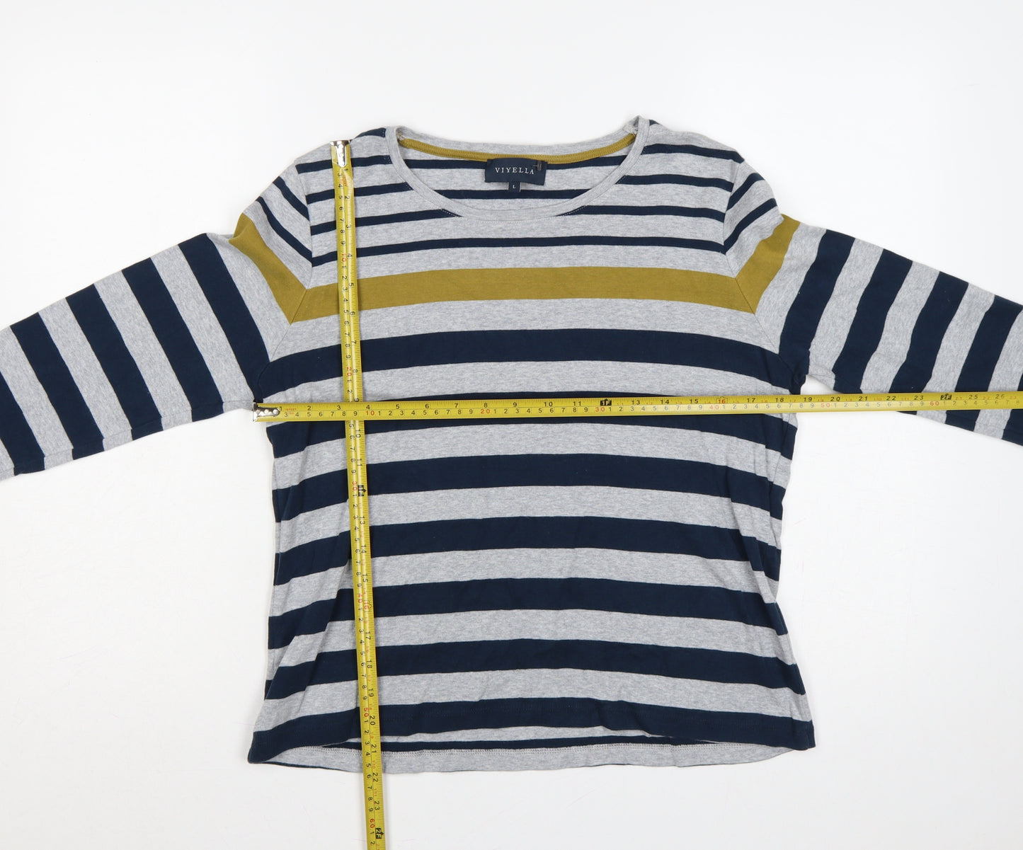 Viyella Women’s Blue Stripe Cotton Jersey Long Sleeve Basic T-Shirt L